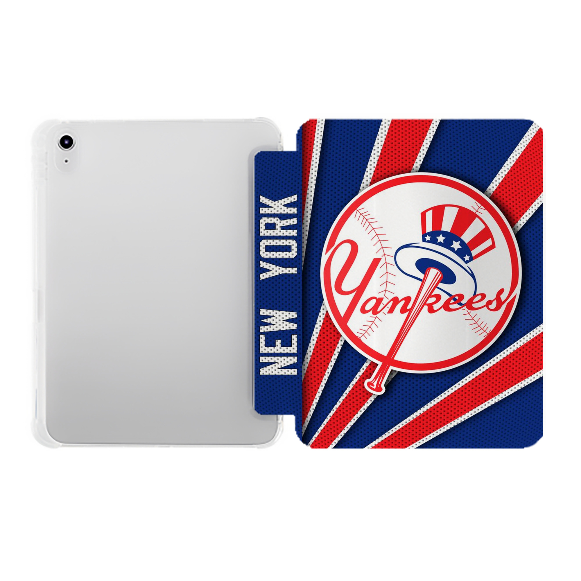New York Yankees 182 Premium Tri-Fold PU Leather & Silicone IPad Case With Pencil Slot – Fits 9.5,10.5,10.9 – Adjustable Stand, Slim, Protective